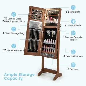 Costway Standing Jewelry Cabinet Lockable Jewelry Armoire w/ LED Lights