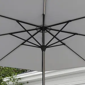 Outsunny Solar Patio Garden Parasol with Lights for Outdoor, Light Grey