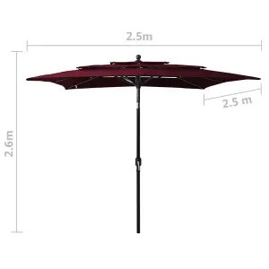 Berkfield 3-Tier Parasol with Aluminium Pole Bordeaux Red 2.5x2.5 m