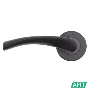 AFIT Matt Black Door Handle Latch set - Round Internal Door Handles, Latch (64mm), Hinges (76mm) Matt Black Lever on Rose Novi