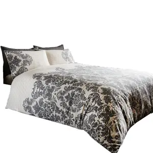 Kern Cotton Blend Damask Duvet Cover Set with Pillowcases Cream / Double - 2 Standard Pillowcases