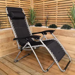 Multi Position Textoline Garden Zero Gravity Relaxer Chair Lounger    Black Silver Frame