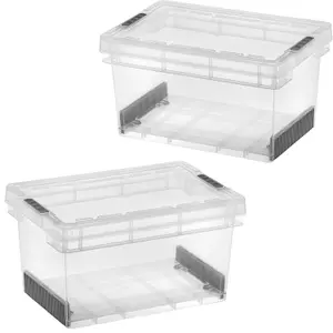 2 x 15 Litre Clear Plastic Stackable Ultra Resistant Modular Plastic Storage Container Boxes With Secure Clip Lock Lids