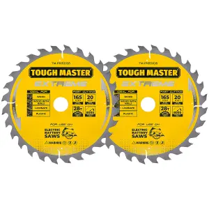 TOUGH MASTER Circular Saw Blade 165mm Pack of 2 Professional TCT Mitre Saw Circular Saw Blade 165 x 20 x 28T