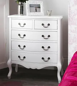 Juliette White Shabby Chic 2 Over 3 Chest of Drawers