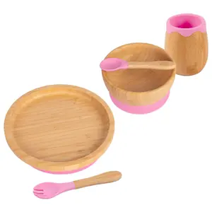 5pc Bamboo Round Baby Weaning Set - Pink