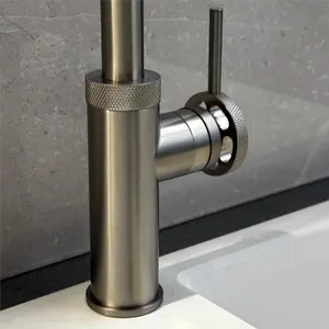 Liquida LB415BS Industrial Style Single Lever Brushed Steel Kitchen Mixer Tap