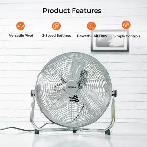 Geepas 12" Floor Fan 3 Blades Tilt Function Chrome