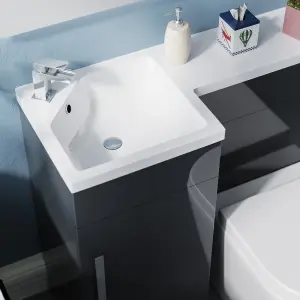 Nes Home Flat Packed Compact 900mm Grey L-Shape Left Hand Vanity Unit, Rimless Toilet Set