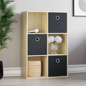 Vida Designs Durham Oak 2x3 Cube Storage Unit & Set of 3 Black Foldable Cube Storage Baskets