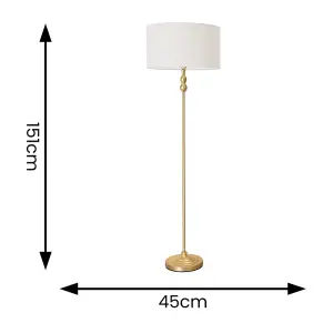 ValueLights Maggie Gold Metal Candlestick Floor Lamp with White Fabric Lamp Shade and LED Bulb