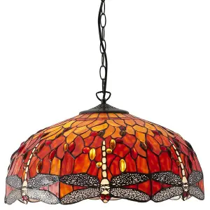 Tiffany Glass Hanging Ceiling Pendant Light Orange Dragonfly 3 Lamp Shade i00113