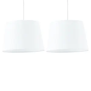 First Choice Lighting Set of 2 White Cotton 23cm Tapered Cylinder Pendant or Lamp Shades