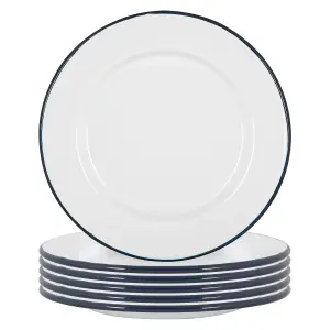 Argon Tableware - White Enamel Dinner Plates - 25.5cm - Navy - Pack of 12