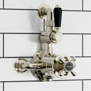 ENKI Downton English Gold Black Traditional Brass Thermostatic Twin Shower Valve with Return to Wall Bend T113