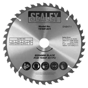 Sealey Blade For TS10P Table Saw 254mm x 2.8mm Diameter 30mm Bore 40 TPU TS10P.601