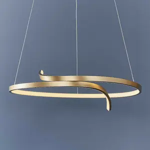 LED Ceiling Pendant Light 32W Warm White Brushed Gold Loop Feature Strip Lamp