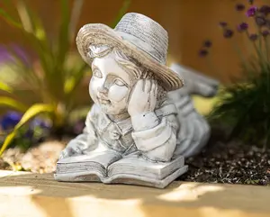 Stone Effect Reading Boy Garden Ornament