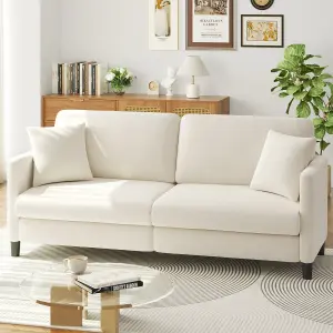 Neche 3 Seater 193cm Couch, Teddy Velvet Sleeper Sofa with Extra Deep Seats - Off White