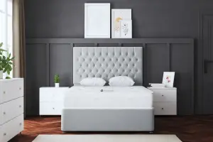 Seraphine Silver Upholstered Divan Bed with Headboard and Two Drawers Double