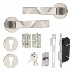 1 Set Nova Design Euro Lock Complete Door Handle Set 70mm Barrell Key Satin Nickel Finish