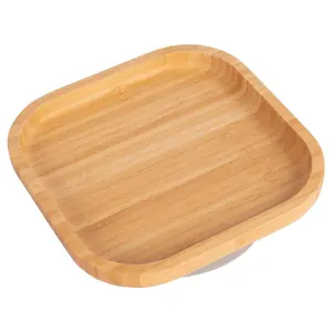 Tiny Dining - Children's Bamboo Suction Square Plate - Grey