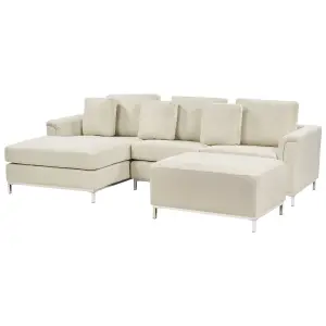 Right-Hand Corner Sofa with Ottoman OSLO Beige Fabric Right Hand