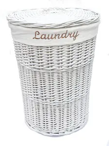 Wicker Round Laundry Basket With Lining White Laundry Basket Medium 50x37cm