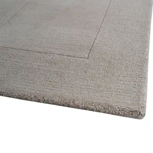 Handloom Plain Carved Border Wool Runner Rugs in Beige - 60x300cm