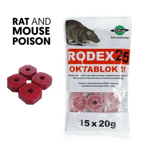 Rat Poisoning Blocks Wax Block Bait Mouse Bait Block Single Feed Rodent Killer Fast Acting Pack of 1 (Rodex Oktablock-ll - 300g)