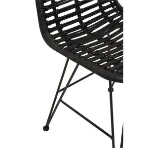 Versatile Black Natural Rattan Dining Chair, Comfortable Modern Dining Chair, Stylish Small Modern Chair