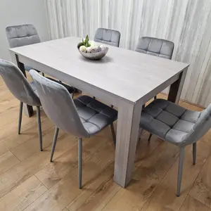 Dining Table and 6 Chairs Grey 6  Grey Velvet Chairs Wood Dining Set Furniture