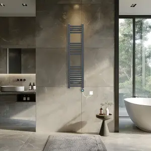 Rinse Bathrooms 600W Electric Thermostatic Heated Towel Rail Bathroom Radiators Straight with Timer - Anthracite - 1200x300mm