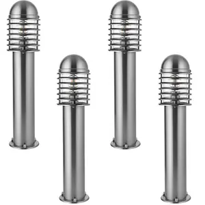 4 PACK Outdoor Post Bollard Light Polished Steel Vandal Proof External Pathway