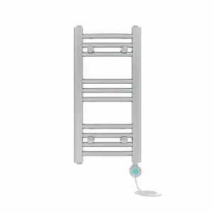 Right Radiators Prefilled Thermostatic Electric Heated Towel Rail Curved Bathroom Ladder Warmer - Chrome 600x300 mm