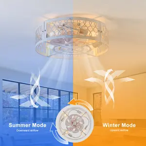 50cm Farmhouse Reversible Caged Ceiling Fan with Light Kit and Remote Distressed White