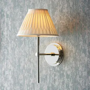 Luminosa Rennes & Chatsworth Wall Lamp with Shade Bright Nickel Plate & Ivory Silk