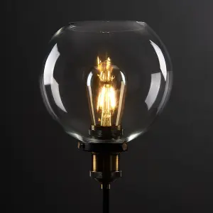 ValueLights Sheridan Industrial Style Black and Gold Table Lamp with Clear Glass Globe Shade