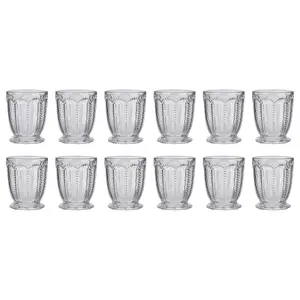 Set of 12 Vintage Luxury Clear Embossed Short Drinking Glass Whiskey Glass Tumblers 340ml