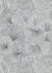 Designer Ginkgo Flower Wallpaper in Silver and Charcoal