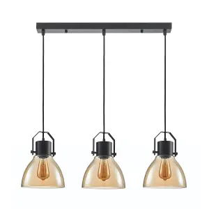 Luminosa Darlena Industrial, Retro 3 Light Bar Pendant Ceiling Light, E27