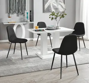 Furniturebox UK 4 Seater Dining Set - Imperia White High Gloss Dining Table and Chairs - 4 Black Corona Black Leg Chairs