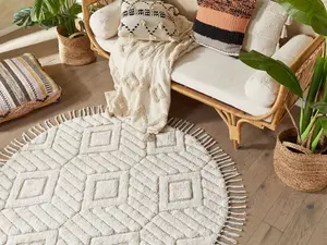 Round Cotton Area Rug 140 cm Beige HORASAN