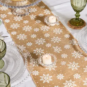 Vintage Extra Wide Jute Snowflake Christmas Dinning Table Runner 220cm