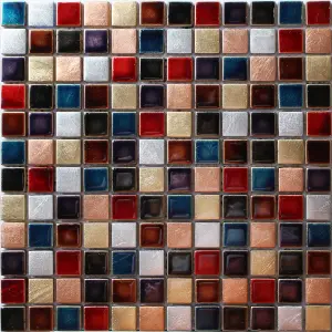 Ibiza Multicolour Gloss Handmade effect Glass Mosaic tile, (L)300mm (W)300mm