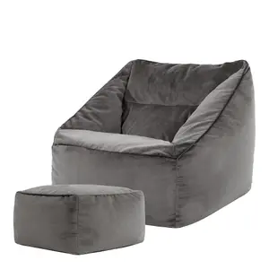 icon Natalia Velvet Armchair Bean Bag and Footstool Set Charcoal Grey Giant Bean Bag Chair