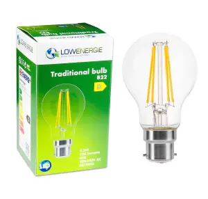 60w Equivalent LED Traditional Looking Filament Light Bulb A60 GLS B22 Bayonet 4.5w LED - Warm White - Pack of 3