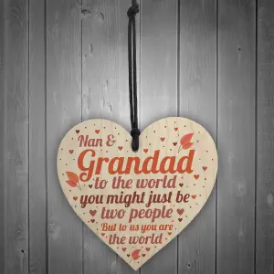 Red Ocean THANK YOU Gift For Nan And Grandad Wooden Heart Birthday Christmas Keepsake Grandparent Gift