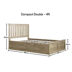 Madison Oak Finish 4 Drawer Wooden Compact Double Bed Frame Only