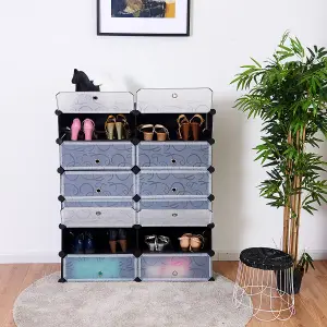 Costway 24 Pairs Portable Shoe Shelves 12-Cube Shoe Storage Cabinet with Removable Shelf